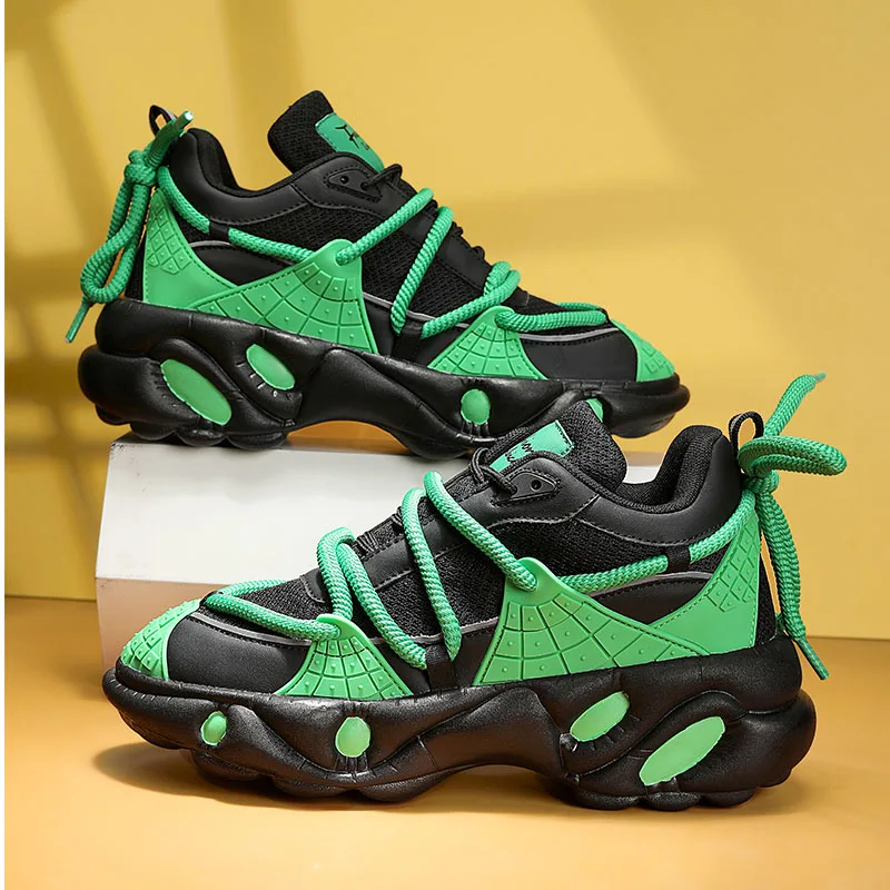 

Новое поступление, мужские дизайнерские уличные кроссовки зеленого цвета, Мужская модная оригинальная обувь в стиле хип-хоп, нескользящая удобная мужская обувь на платформе