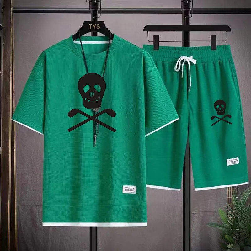 Summer Men and Women 2-Piece T-shirt Tops+Shorts Sportswear Fashion Printing Loose Harajuku Style Street Apparel Casual Golf Set