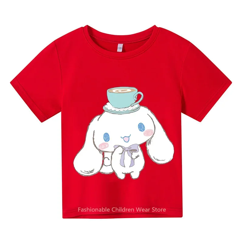 Стильная хлопковая Футболка с принтом Cinnamoroll для мальчиков и девочек