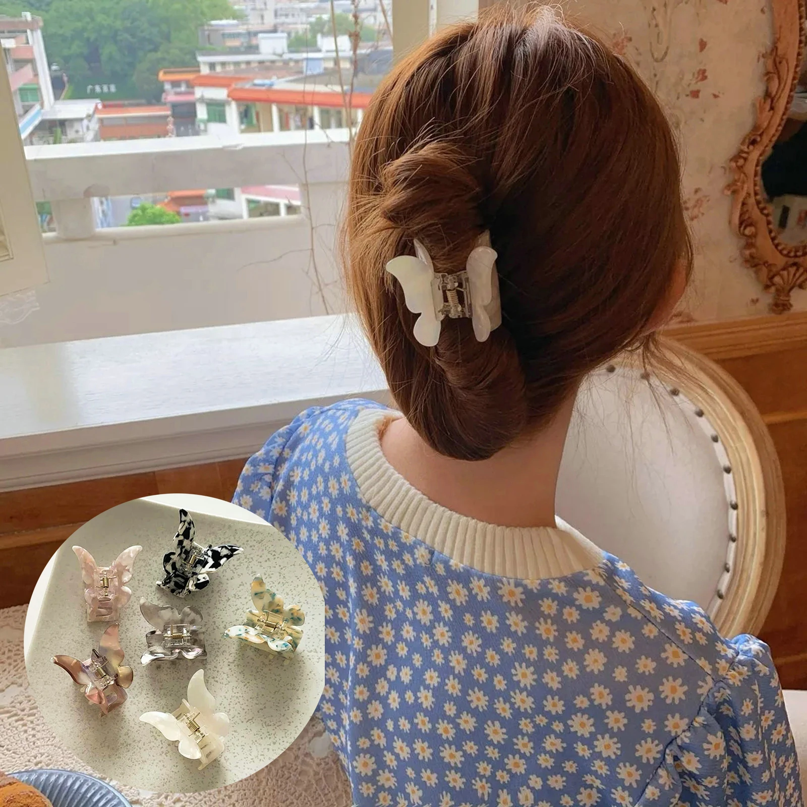 

2022 Acetate Resin Hair Claws Sweet Fairy Butterfly Hairpin Clip Gradient Tie-Dye Colored Styling Tool Barrettes for Women Girls