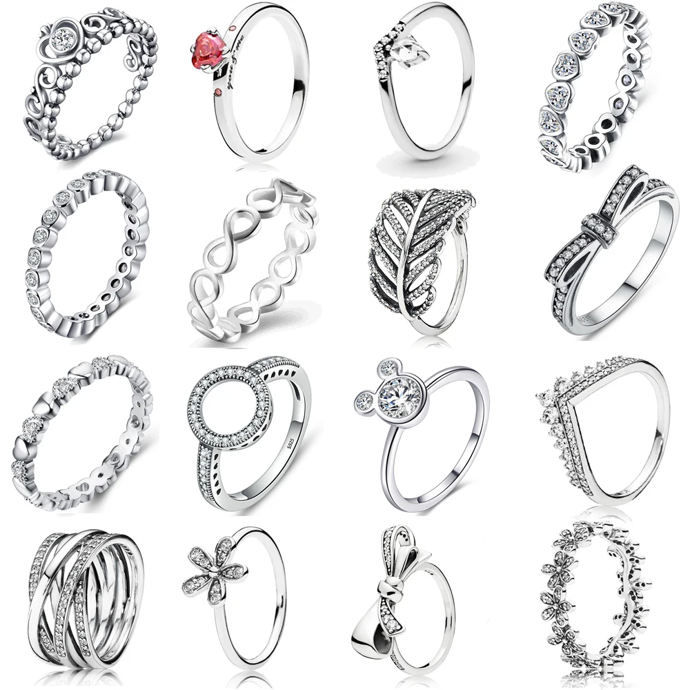 

Luxury Sparkling CZ S925 Sterling Silver Fashion Wedding Jewelry For Woman Ring Crystal Crown Princess Heart Ring Jewelry Gift