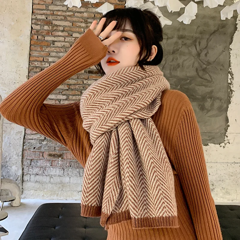 

Stripe Cashmere Scarves Women Luxury Brand Designer Scarfs High Quality Pashmina Long Scarves Solid Female Winter Warm Shawl
