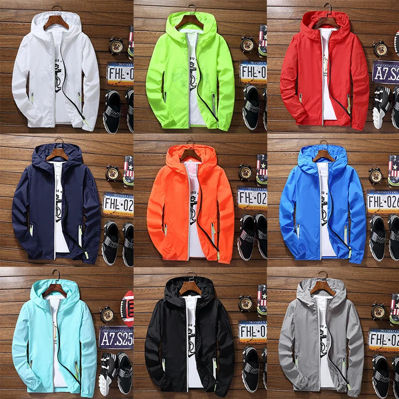 

Sunscreen Waterproof Beach Casual Jackets Ultra Light Men's Summer Hooded Jacket Super Thin Windbreaker Packable Skin Coat