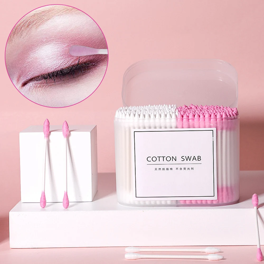

100/200/300Pcs Makeup Sticks Cotton Swabs Double Head Lipstick Ear Swab Cleaning Cotton Buds Sticky Disposable Spiral Swab Rod