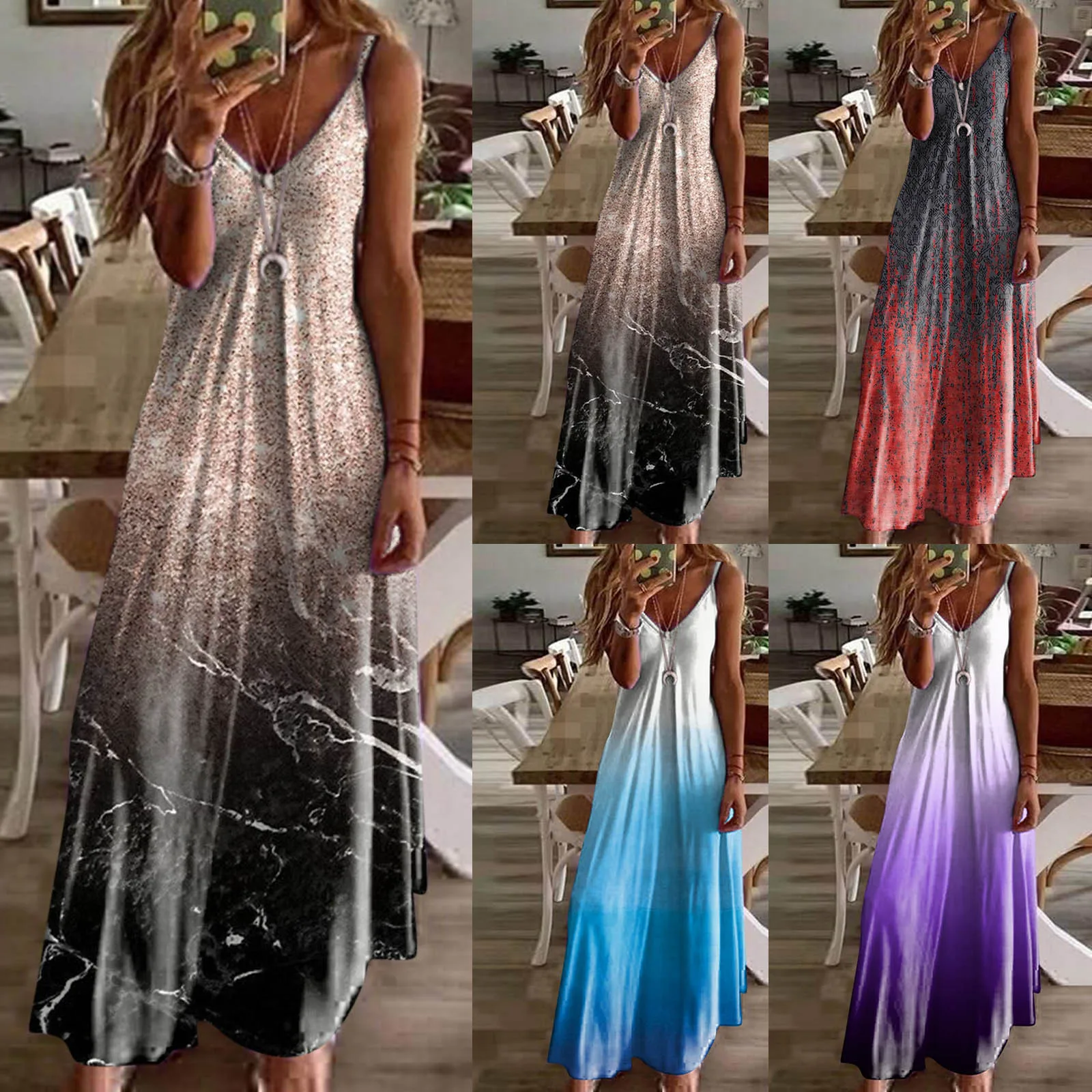

Maxi Dresses For Women Summer Sleeveless Boho Sundress Casual V Neck Long Shirt Dresses with Pockets Long Sleeve Dress Casual
