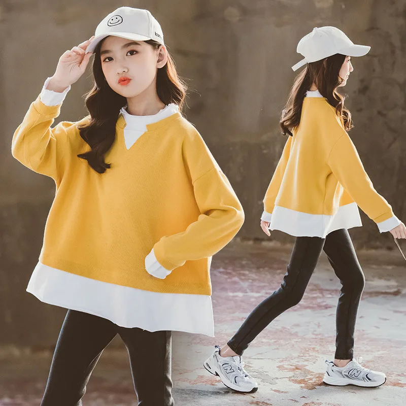 

Yellow Spring Autumn Tops Hoodies Girls Sweatshirts Coat Kids Outwear Teenager Children Clothes High Quality Kids Clothes Girls