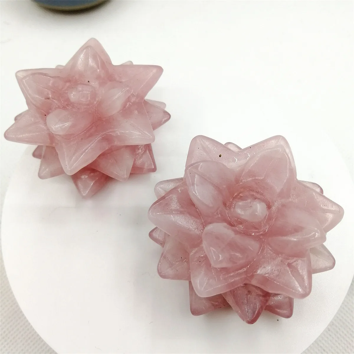 

Natural Stone Figurines Rose Quartz Crystal Craft Carved Flower Statue Reiki Healing Wicca