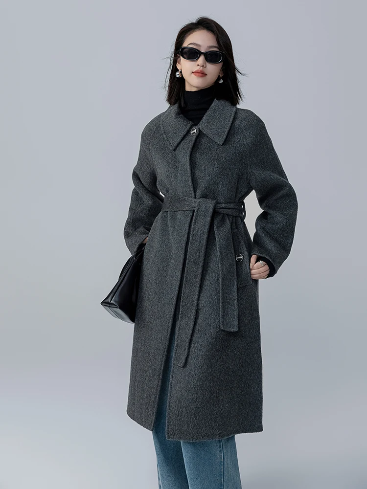 2025 женское пальто из 35% верблюжьей шерсти с лацканами длинное шерстяное ручной
