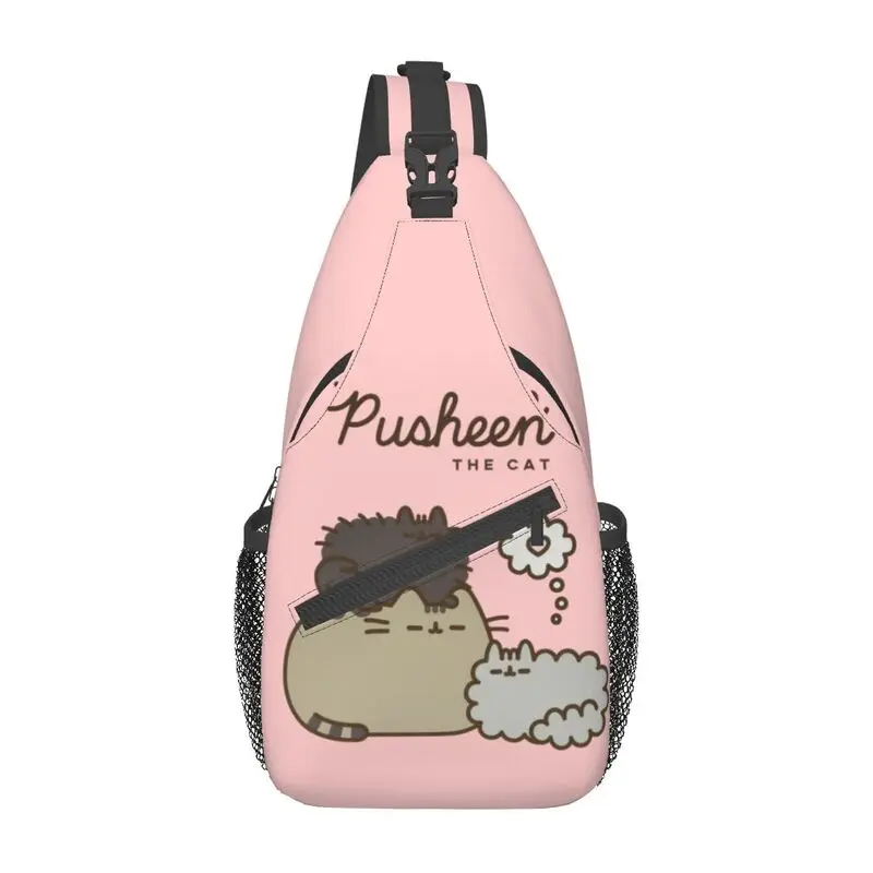 Pusheens Cat Sling Chest Bag Custom Tabby Catroon Pattern Shoulder Crossbody Backpack for Men Traveling Daypack