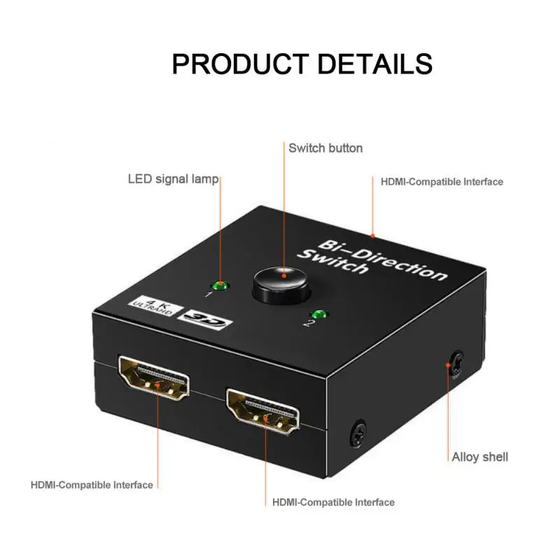 HDMI-compatible Splitter 4K Switch KVM Bi-Direction 1x2/2x1 HDMI-compatible Switcher 2 In1 Out For PS4/3 TV Box Switcher Adapter images - 6