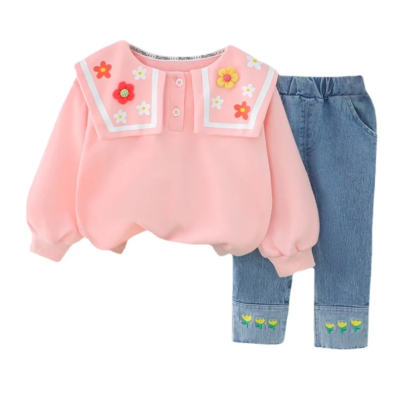

Baby Girls Clothing Sets Autumn Kids Clothes Outfits Infant Lace Floral Tops Jeans 2 Pcs Suit Costume Children Casual Sportswear