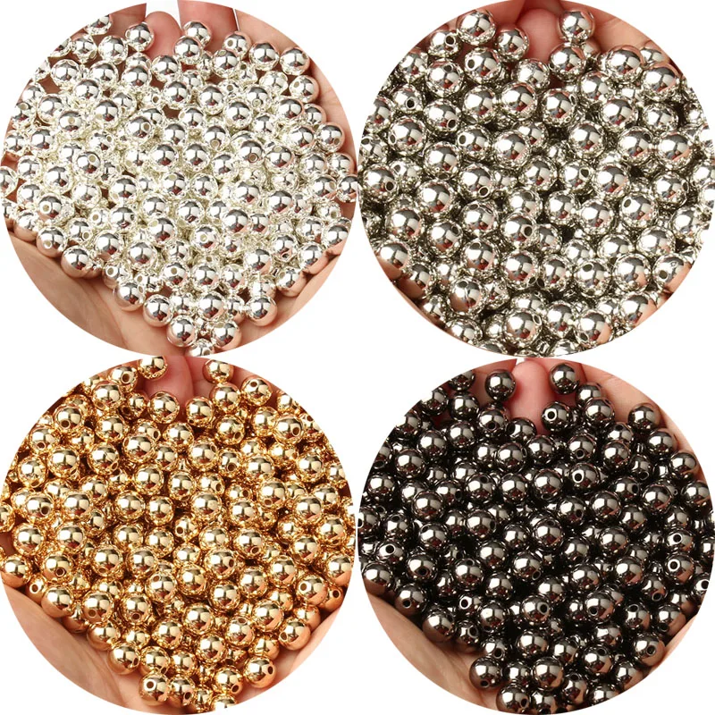 

3/4/6/8/10/12mm Round Spacer Beads CCB Gold Silver Color Smooth Loose Ball Beads for Bracelet DIY Jewelry Making Accessories
