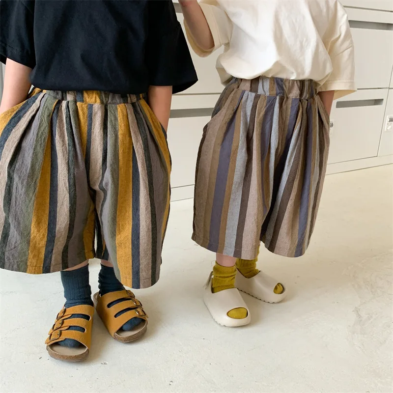 

2023 New Fashion Children Pants Breathable Baby Trousers Summer Boys Girls Pants Autumn Kids Striped Wide Leg Pants
