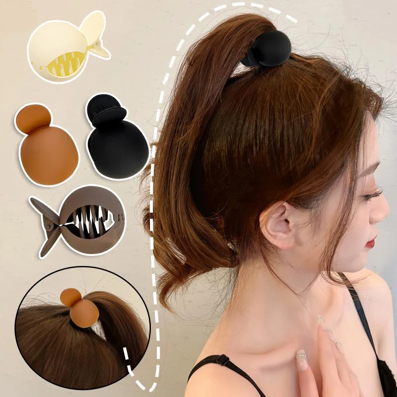

Vintage Shark Clip High Ponytail Hair Claw Clip Frosted Grab Clip Milk Coffee Round Hairpin Solid Color Small Hairgrips Barrette