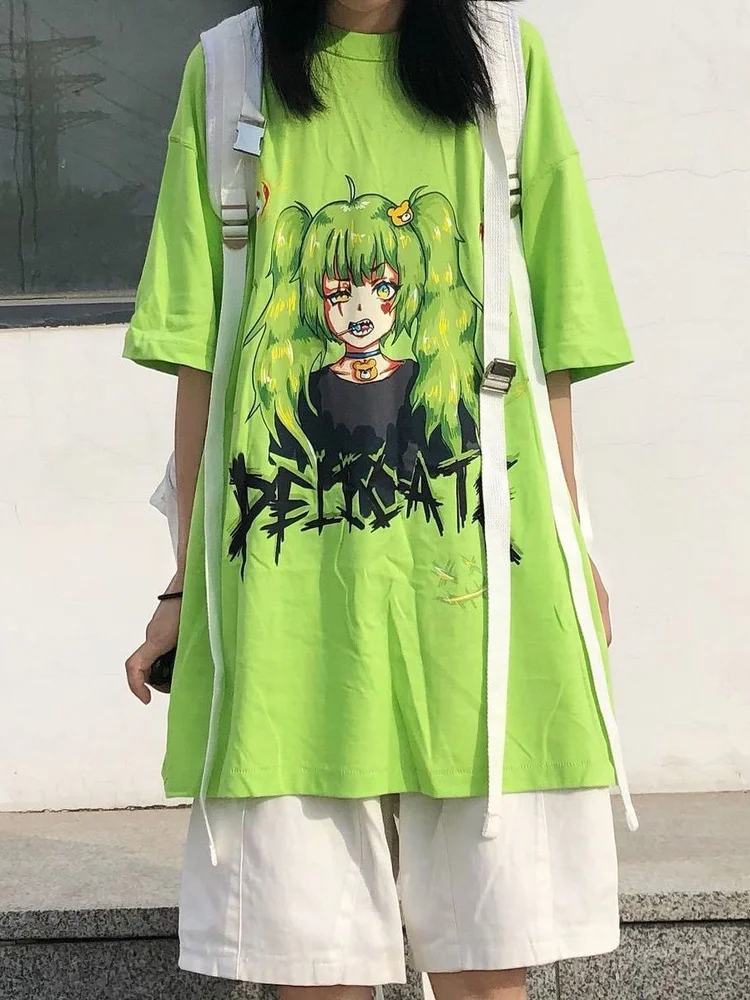 Deeptown Anime T-shirt Punk Gothic T Shirt Retro Streetwear Harajuku Graphic Tees Print Summer Short Sleeve Top Women 2022 Loose