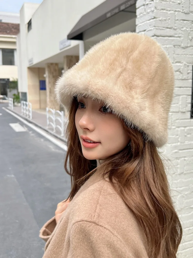 Рыбацкая шапка из меха норки Зимняя меховая Женская осенне-зимняя корейская