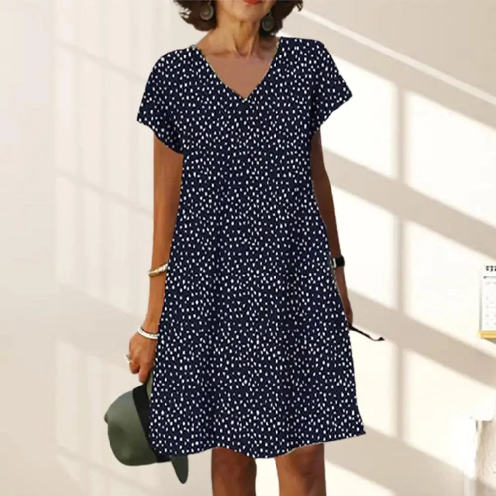 

Женское Короткое мини-платье в горошек, с коротким рукавом и V-образным вырезом