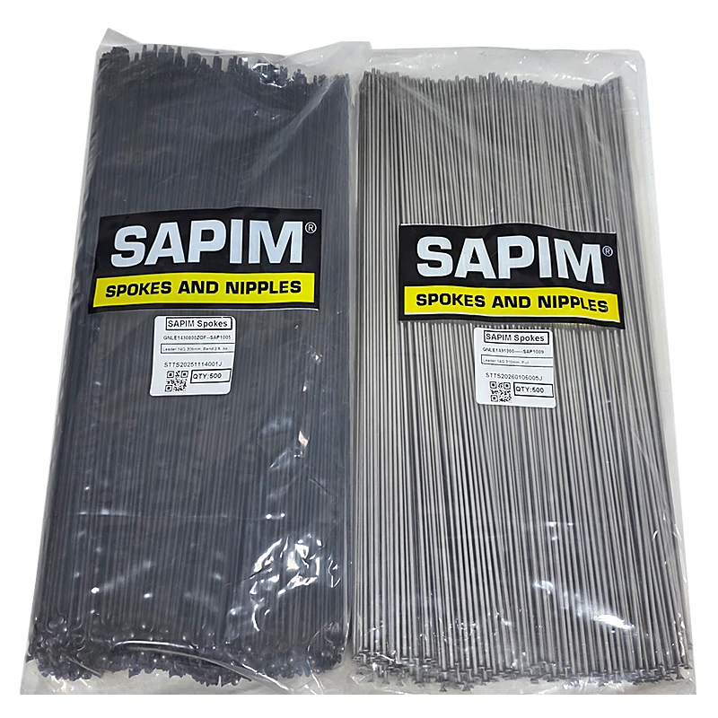 Фото Велосипедные спицы Sapim LEADER 14G 2.0 мм, длина 50-310 мм, круглые, J-образные/прямые, черные/серебристые, с медными наконечниками. №1