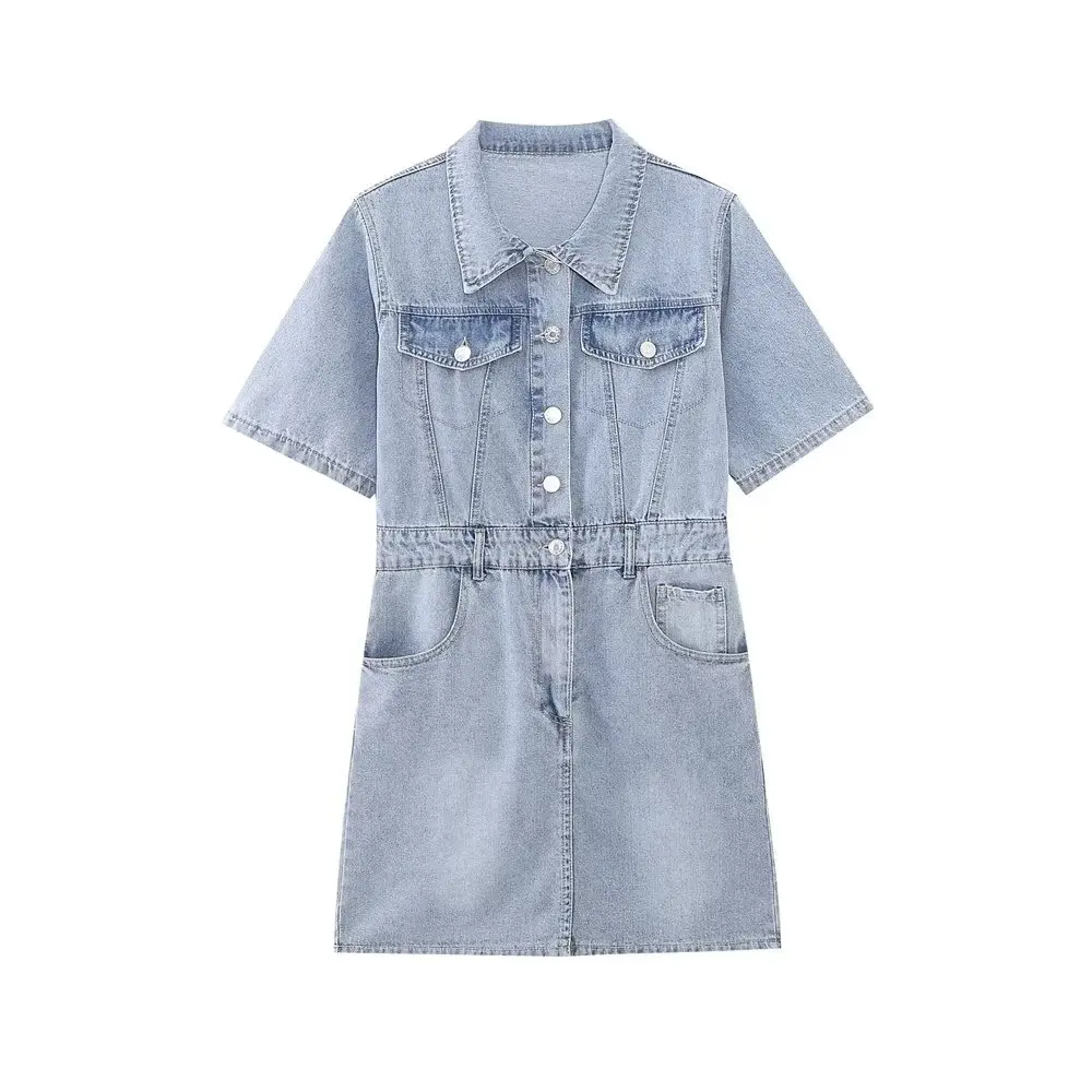Elmsk High Street Retro Washed Denim Blue Playsuits Summer Relaxed Relaxed Denim Jumpsuit Cargo Suits Women