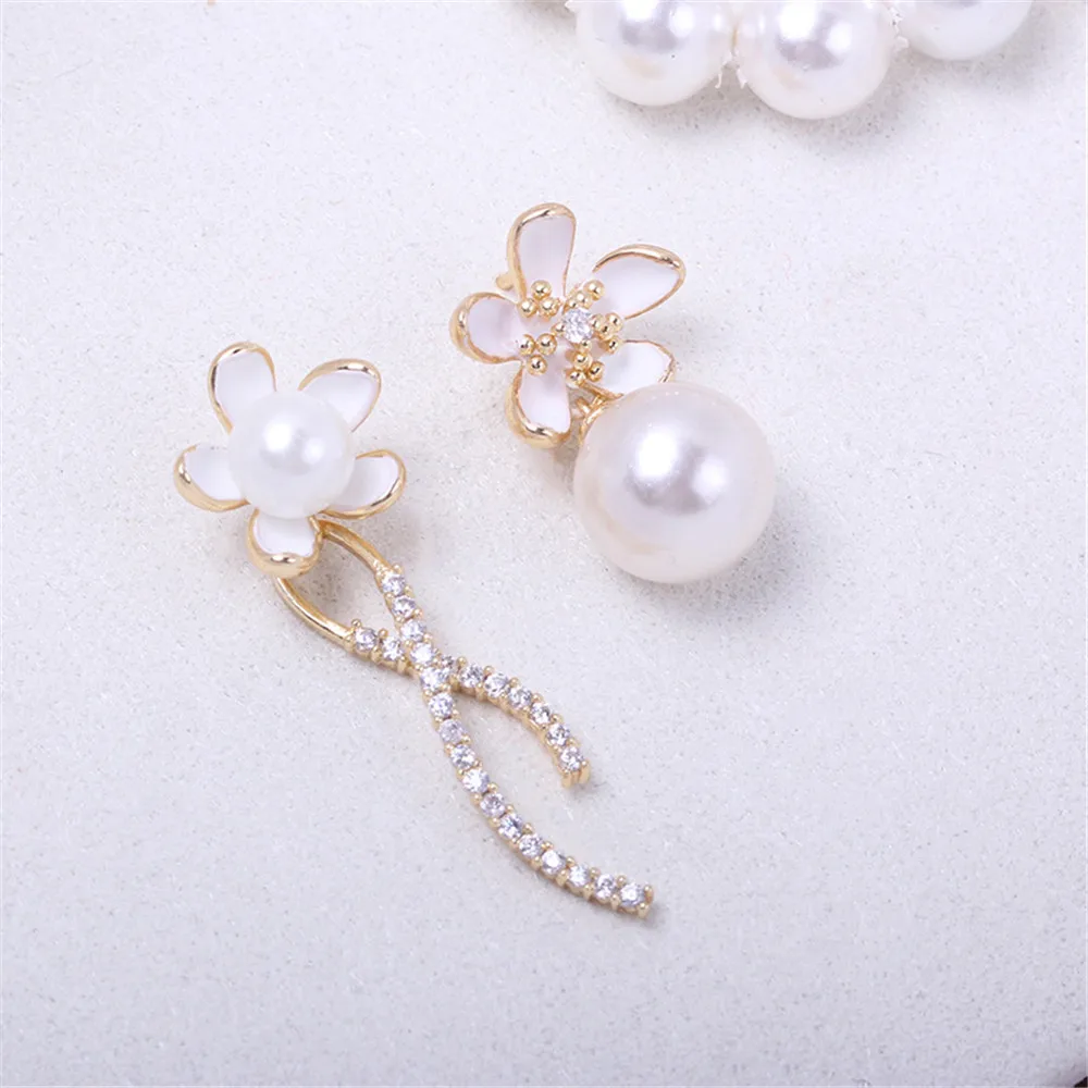 

DIY Pearl Accessories with Empty Copper Plated 18K Gold Flower AB Style Earrings S925 Silver Needle Earrings Temperament