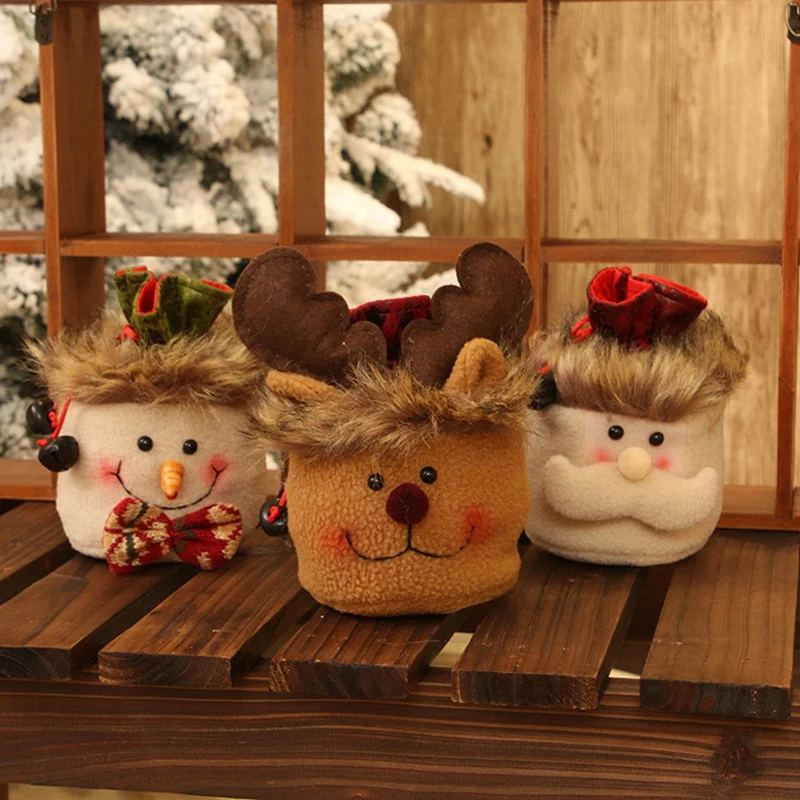 

3 шт., мешочки для кукол на шнурке, снеговик, лось, Санта-Клаус