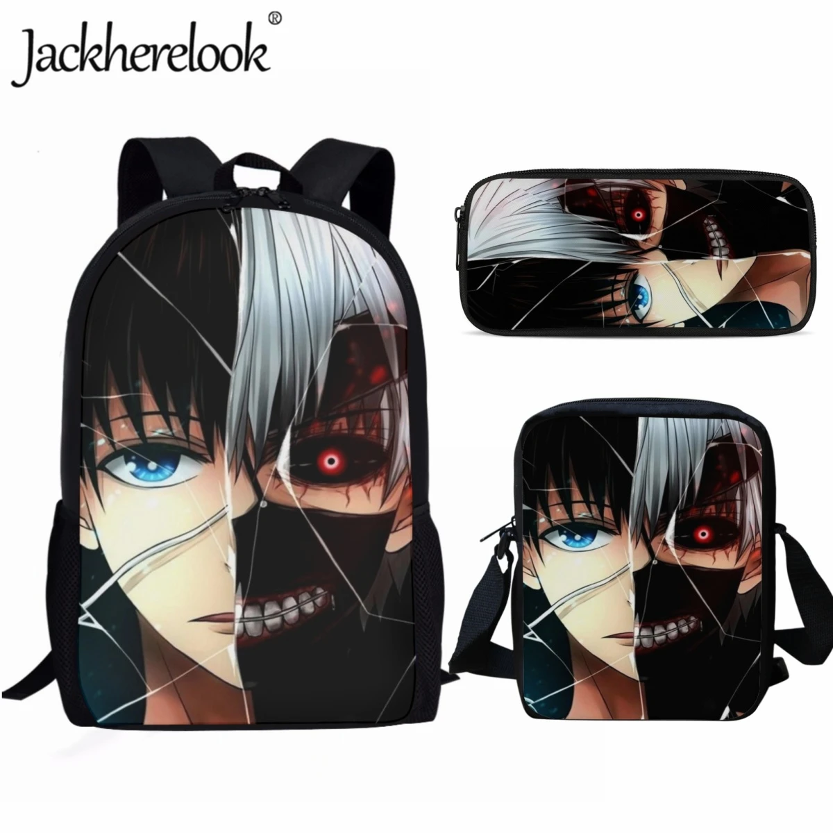 Jackherelook Teen School Bags 3pcs Japanese Hot Blood Anime Tokyo Ghoul Fashion College Student Girls Backpacks Boys Laptop Bag