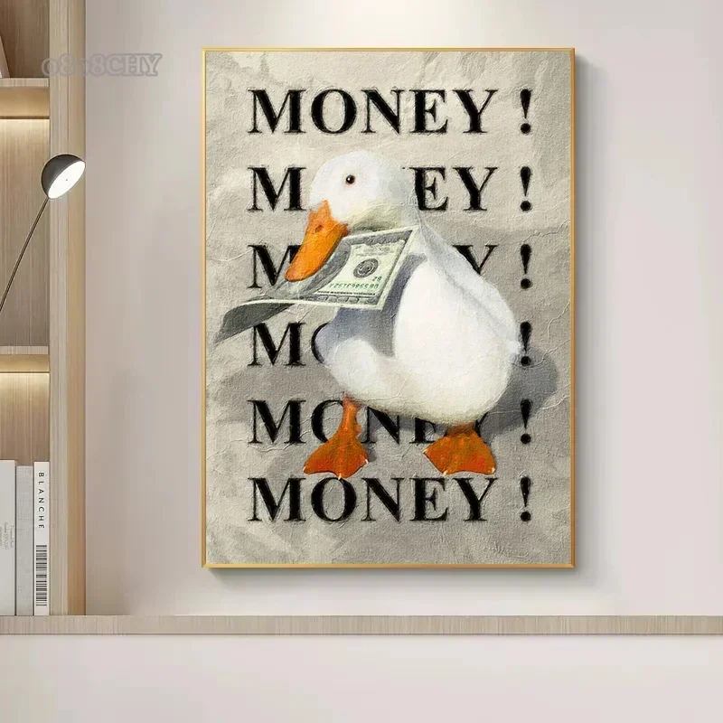 Забавный мультяшный гусь мем постеры и принты холст картина деньги в утином роте