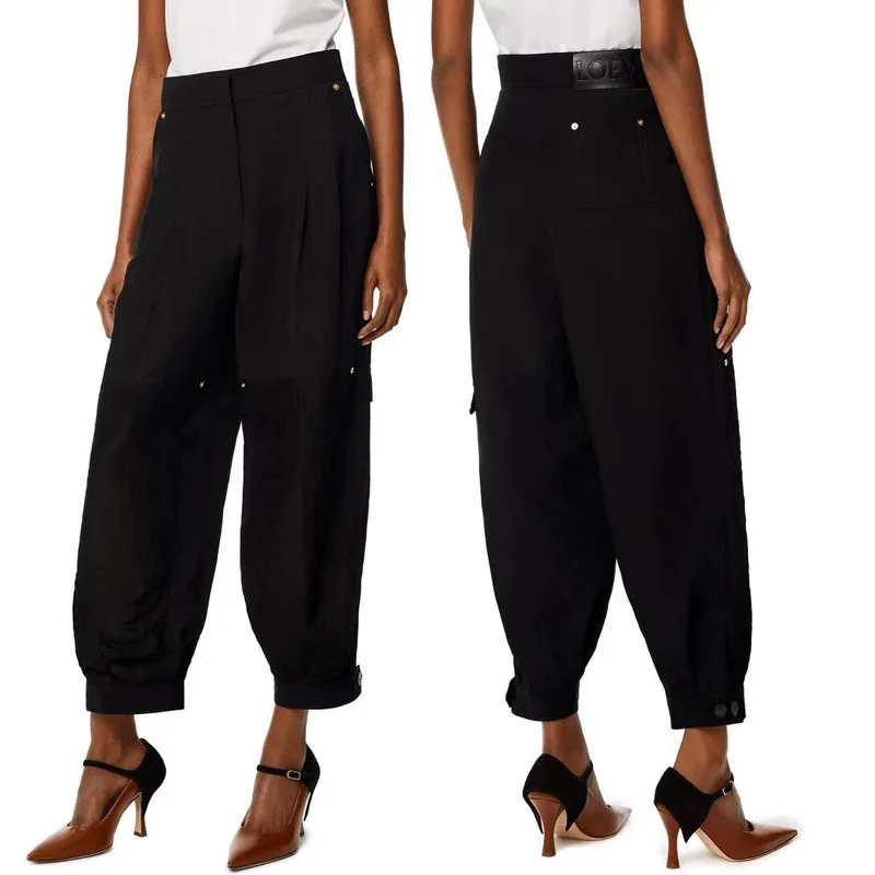 

Women's Fall New High Street Black Patchwork Cotton Bray Tapered Pants Patchwork Pleated Harem Casual High Waist Air Pants