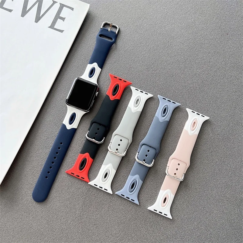

Ремешок силиконовый для Apple Watch Band 40 мм 44 мм 38 мм 42 мм, Модный Резиновый Браслет для часов Iwatch Series 7 6 5 4 3 SE, 45 мм 41 мм