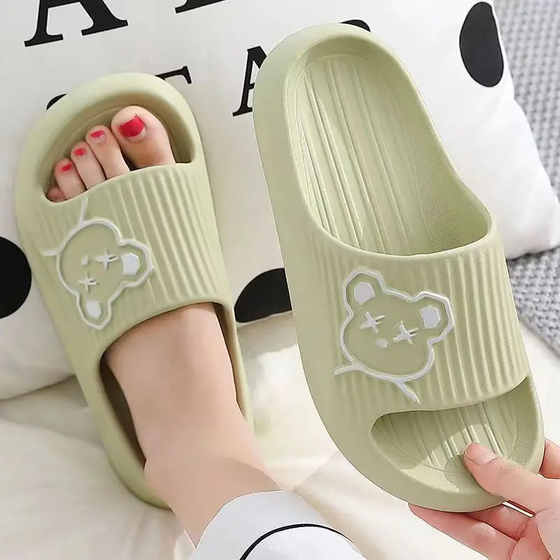 New Fashion Summer Women Slippers Thick Platform Non-Slip Home Bear Cartoon Flip Flops Beach Shoes Men Indoor Bathroom Sandals