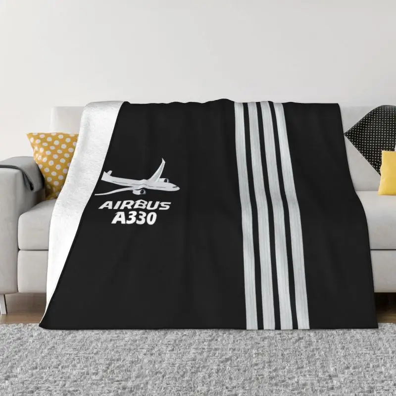 

Airbus A330 Captain Stripes Blankets Warm Flannel Pilot Aviation Aviator Airplane Throw Blanket for Home Sofa Office Travel