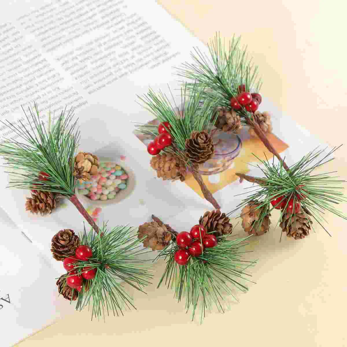 

20Pcs Wreath Making Supplies Xmas Pine Picks Pine Stems Artificial Christmas Pine Picks Christmas Red Berry Picks