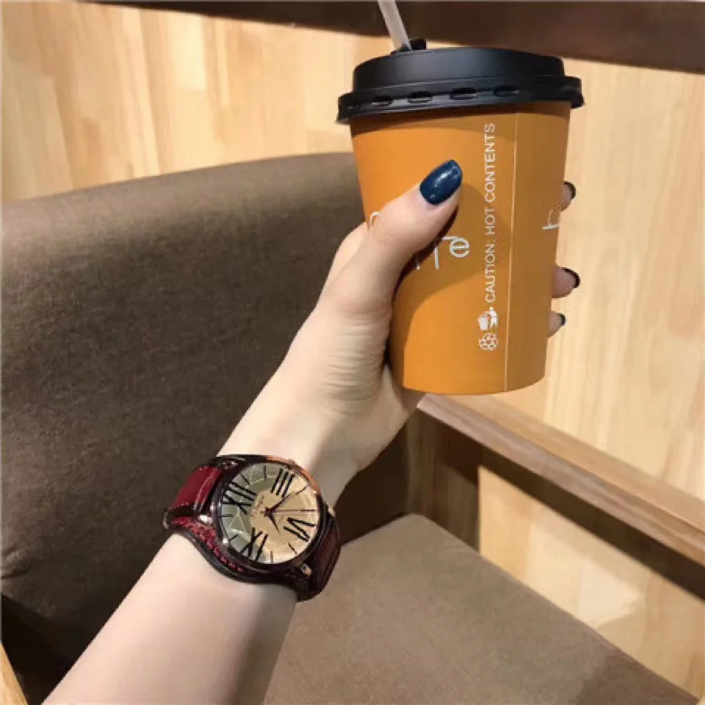 Genuine imported movement Europe and America fashion round women's watch women's leisure leather watch female high-grade simple