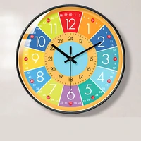 2022 early education wall clock creative cartoon childrens room silent clock home punch free wall hanging clock