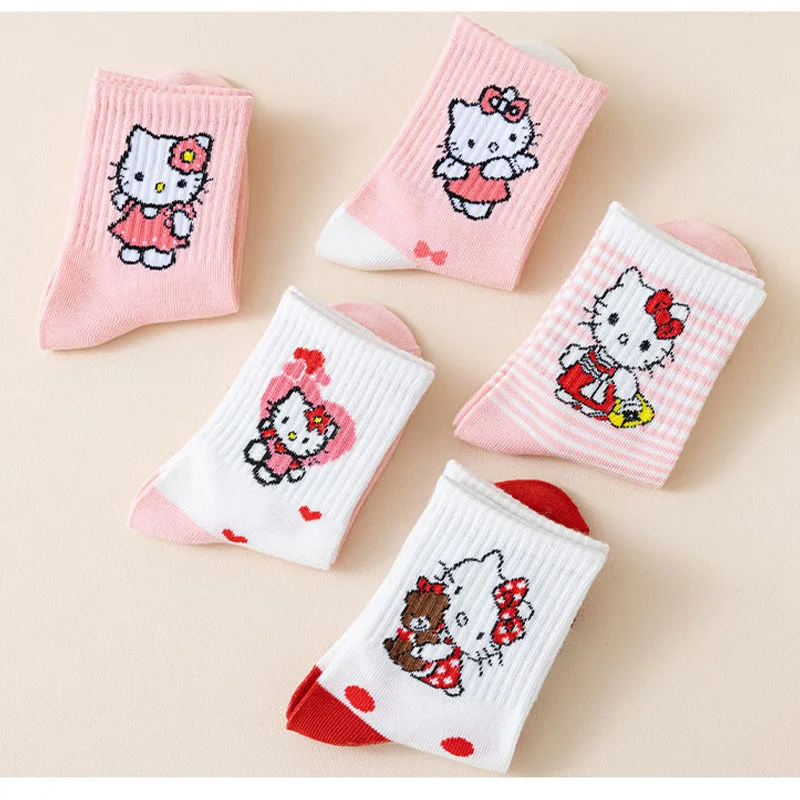 Носки Hello Kitty для девочек 5 пар милые удобные и приятные кожи дышащие впитывающие