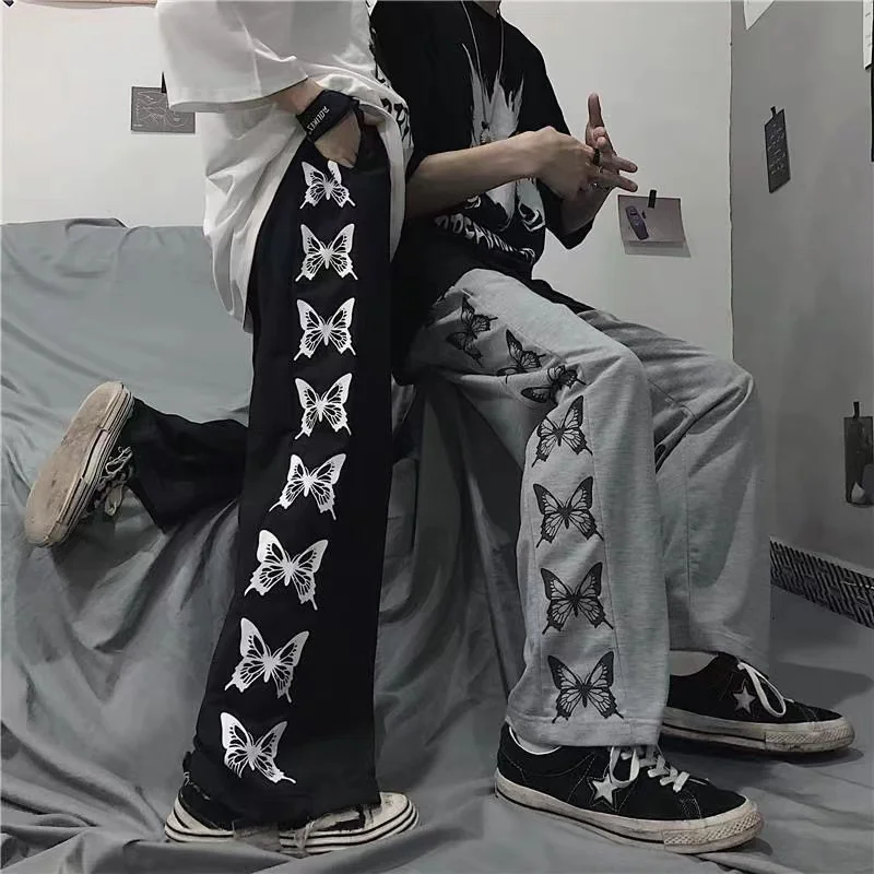 

Harajuku Egirl Baggy Pants Women Butterfly Printed Unisex Couples Trousers Woman Grunge Aesthetic Y2k Setreetwear Hip Hop