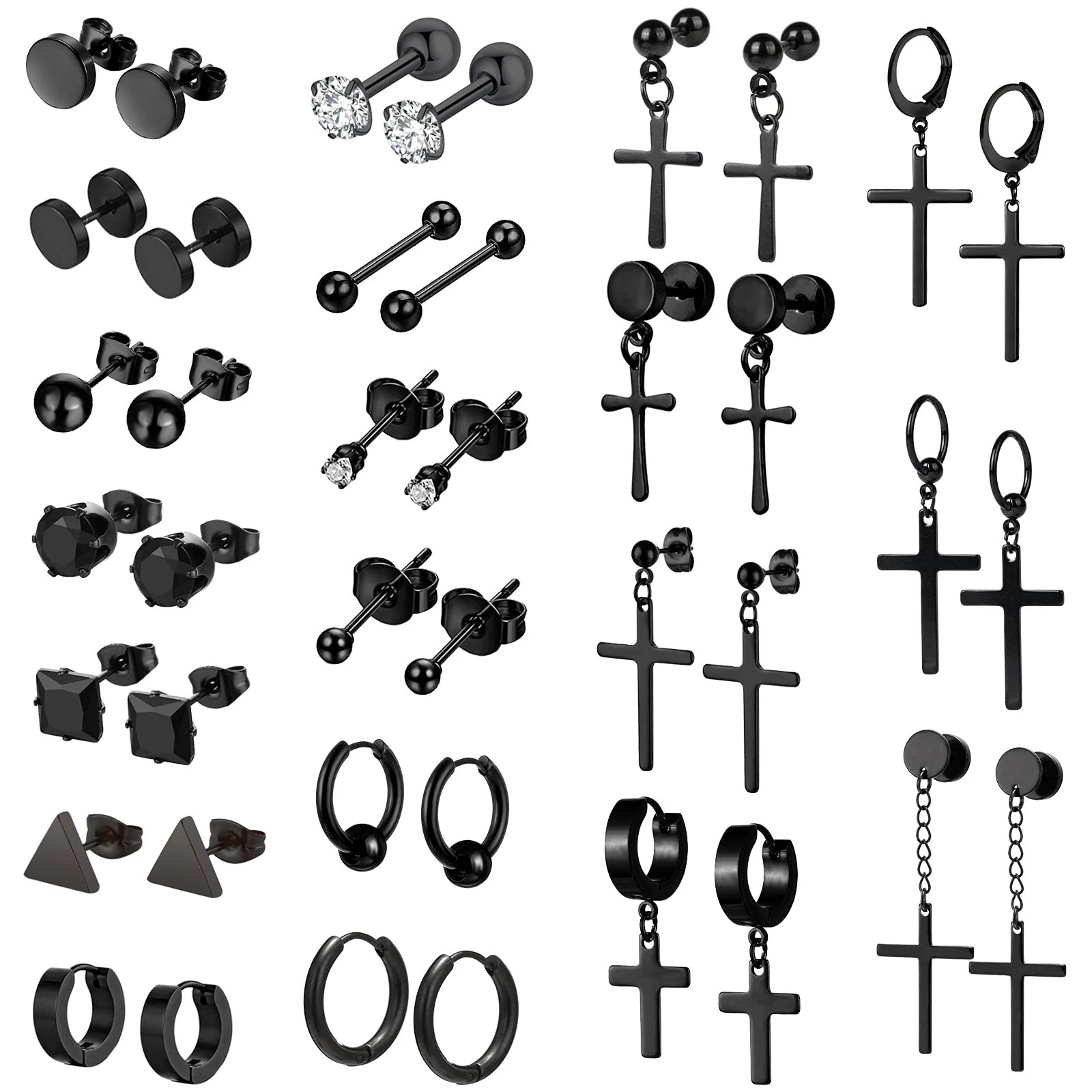 

1 pair Punk Black Multiple Styles Stainless Steel Stud Earrings For Men and Women Gothic Street Pop Hip Hop Ear Jewelry