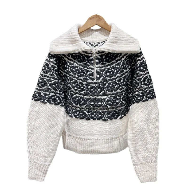 

Женский трикотажный шерстяной свитер, винтажный вязаный свитер с отложным воротником и длинным рукавом, Осень-зима 2022