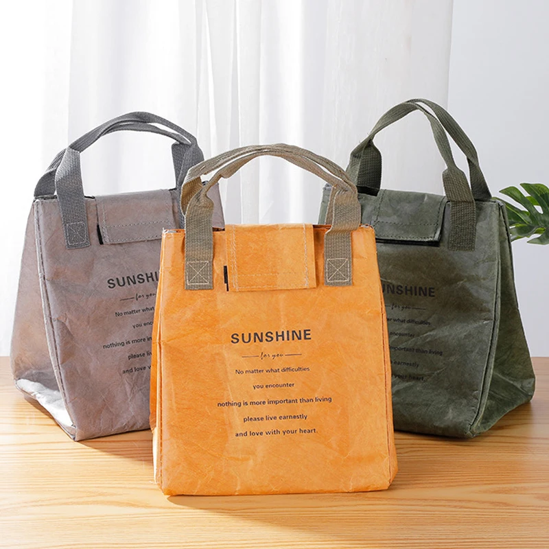 

Lunch Bag Kraft Fiber Paper Waterproof Insulation Thicken Aluminum Foil Japanese Handbag Office Worker Student Portable BentoBag