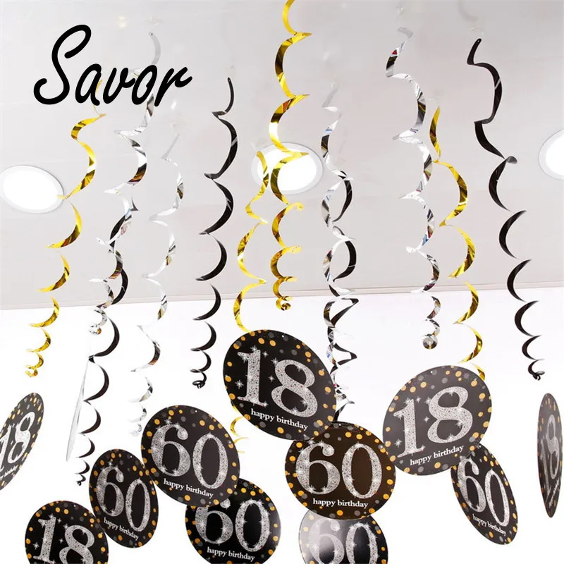 

PVC Spiral Birthday Decoration Hanging Ornaments for 18th, 21st, 30th, 40th, 50th, 60th, 70th Birthday Party Decorations, 12pcs.