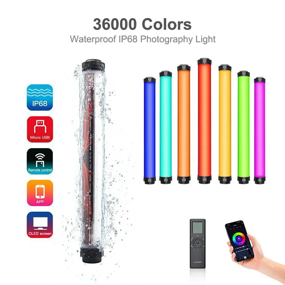 Фото Фотографическая лампа LUXCEO P8 RGB с управлением через приложение, 36000 цветов, 18 Вт, 1200 лм, для студийной съемки, YouTube, киносъемки, подводной фотографии №1