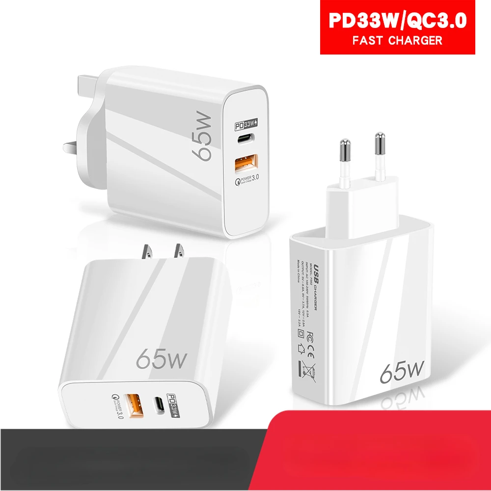 

PD 65W Fast Charge Adapter For MacBook Pro Laptop Type-C Quick Charger For iPhone 13 12 Pro Max iPad