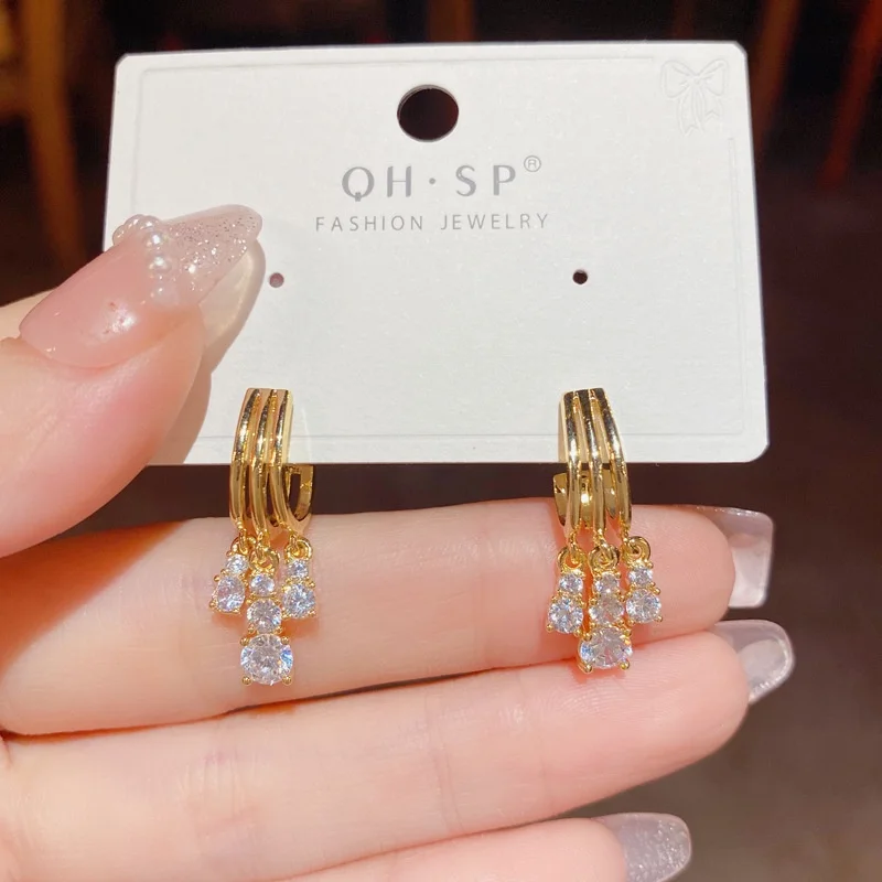 

Version Fashion Simple Zircon Tassel Earrings Exquisite Unique Design s925 Silver Needle