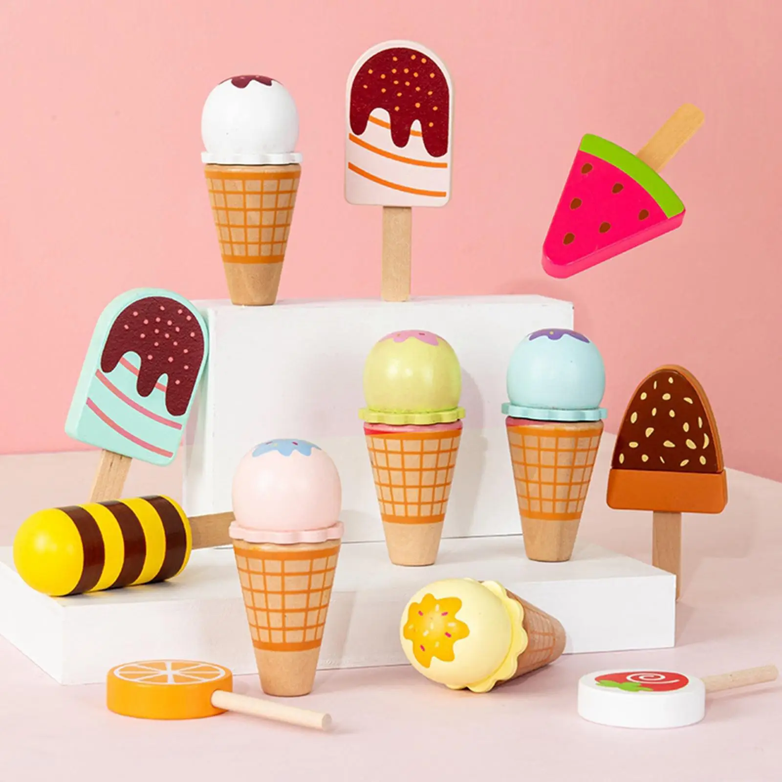

Wooden Ice Cream Toys Pretend Play Dollhouse Miniature Party Prop