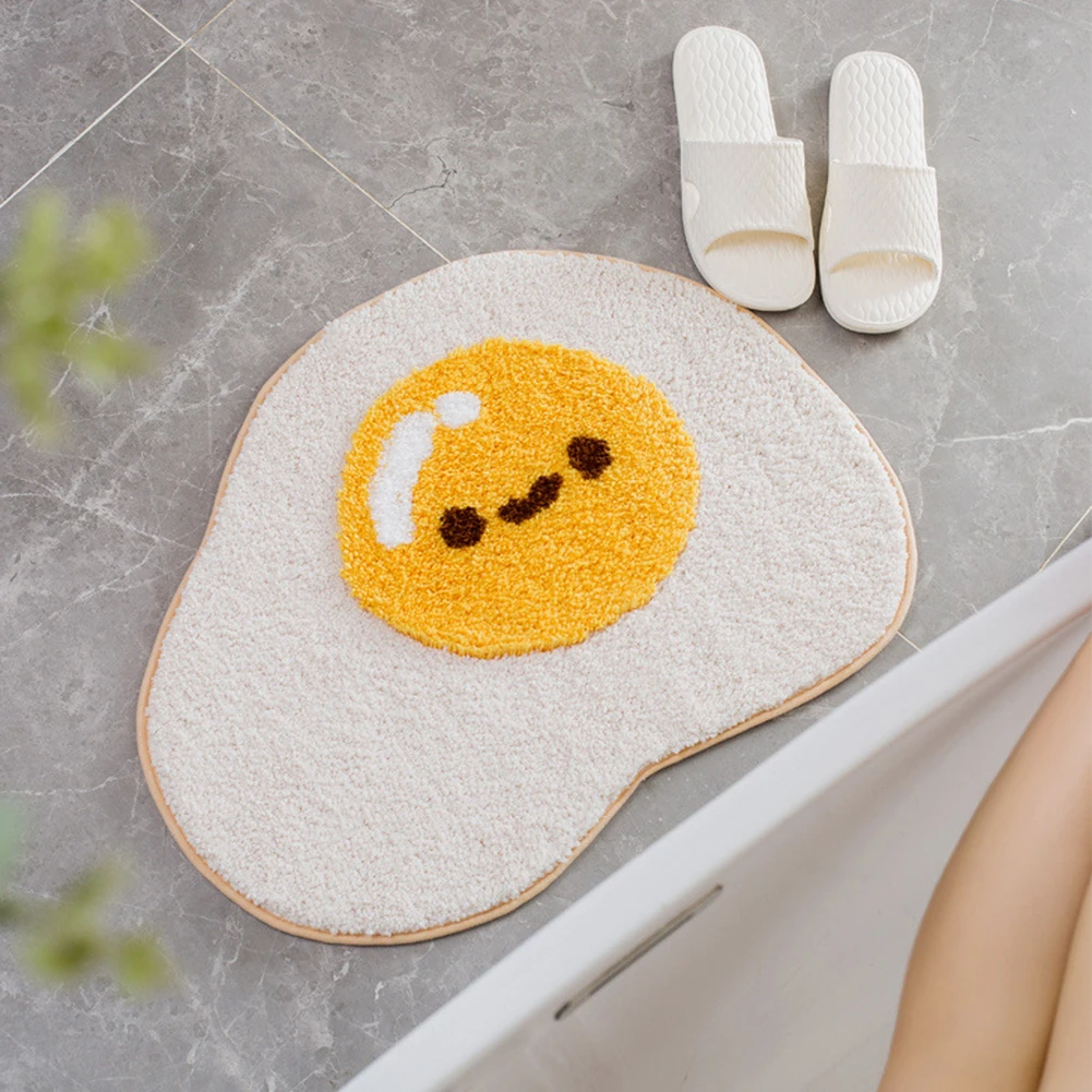 

Bathroom carpet Non-Slip Cute Fried Egg Shape Rug Non-Slip Soft Entrance Carpet Washable Floor Rug for Bathroom Kitchen 40X60CM