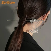 crystal tassel hair sticks for women silver metal punk hairpins temperament headdress vintage tiara chinese style headwear gifts