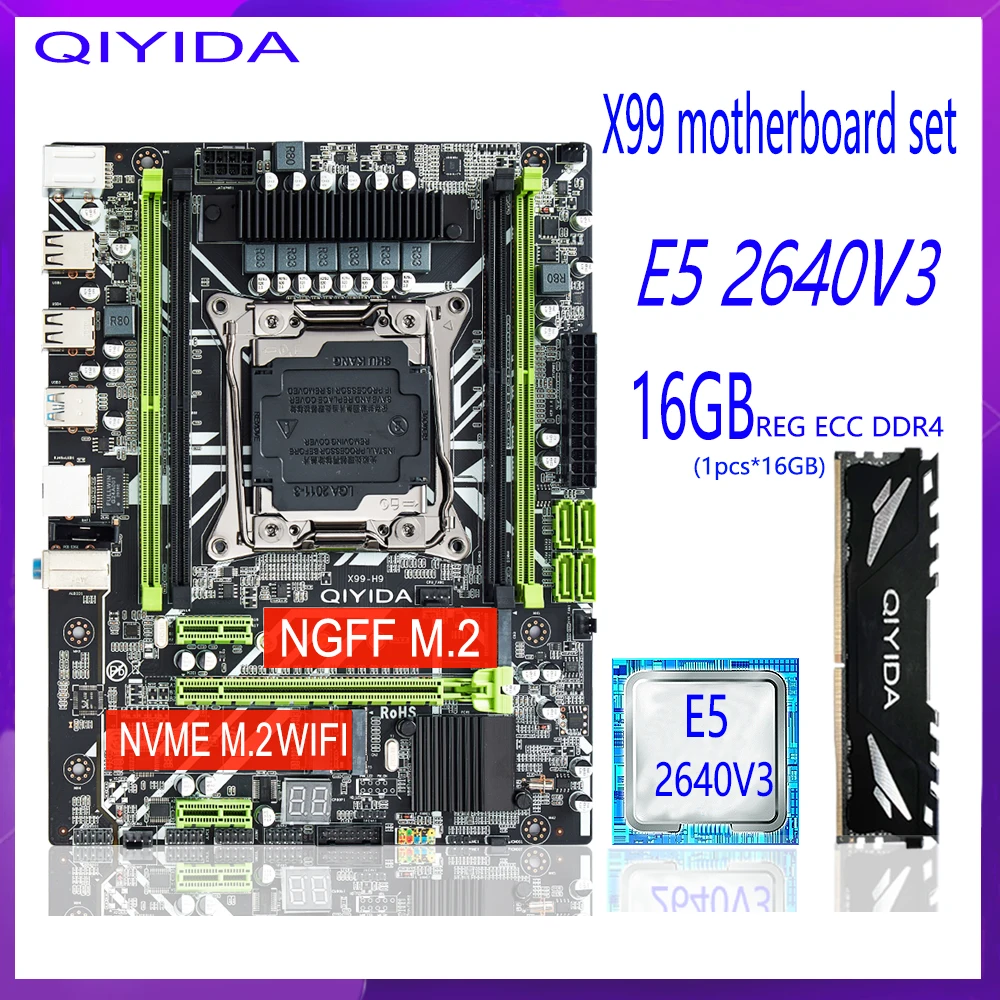 

Qiyida X99 материнская плата E5 2640 V3 LGA2011-3 ЦП 1 шт. X 16 ГБ = 16 Гб 3200 МГц DDR4 REG ECC ОЗУ память NVME M.2