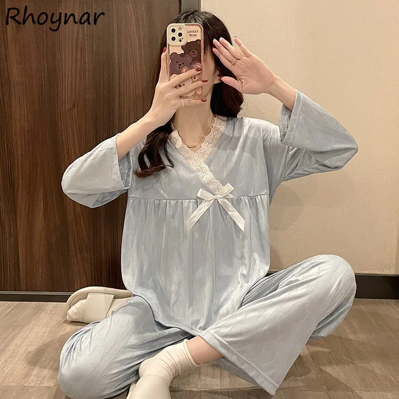 

Pajama Sets Women Lovely Elegant Loose Home Wear Chic Simple Gentle Female Spring New Design Korean Style Popular Plus Size Ins