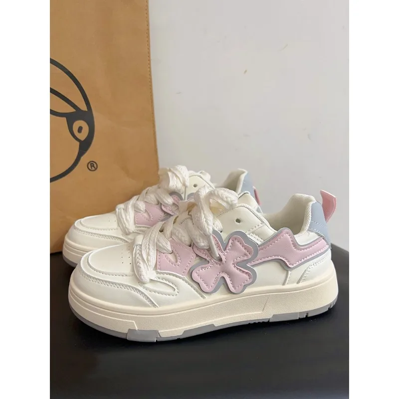 

Y2K Korean Women Fashion Casual Kawaii Pink White Platform Sport Sneakers Athletic Loafers Tennis Shoe Flat Sneaker Chunky Shoes