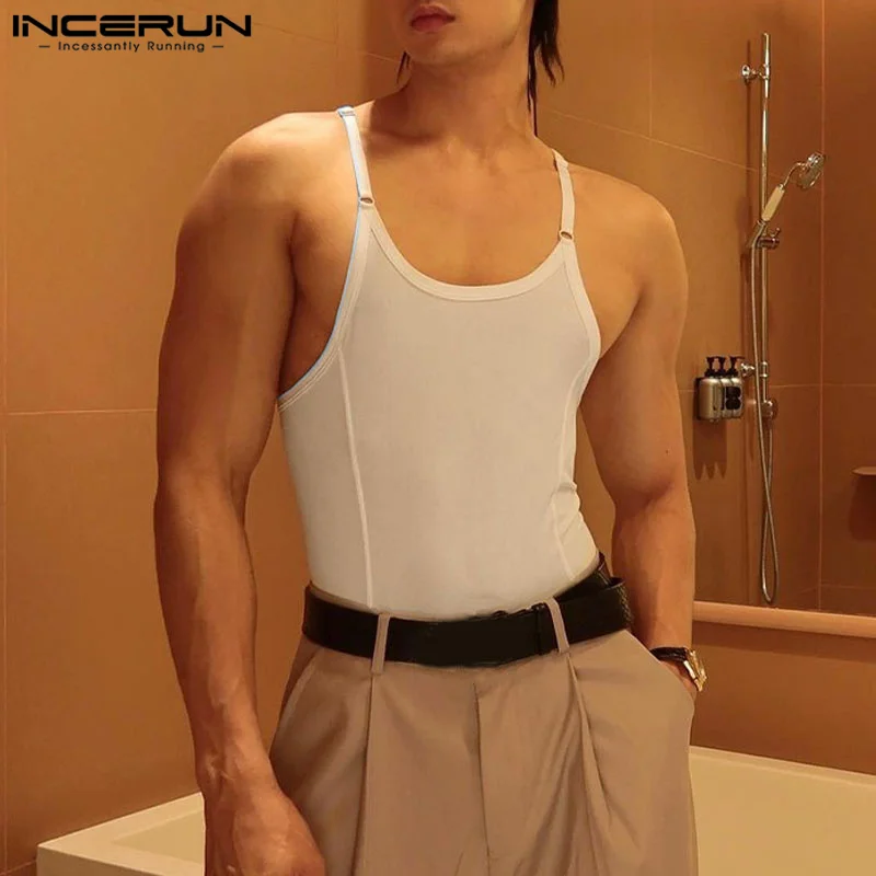 INCERUN 2023 Men Bodysuits Solid Color O-neck Sleeveless Skinny Sexy Rompers Streetwear Summer Casual Tank Tops Bodysuit S-5XL 7